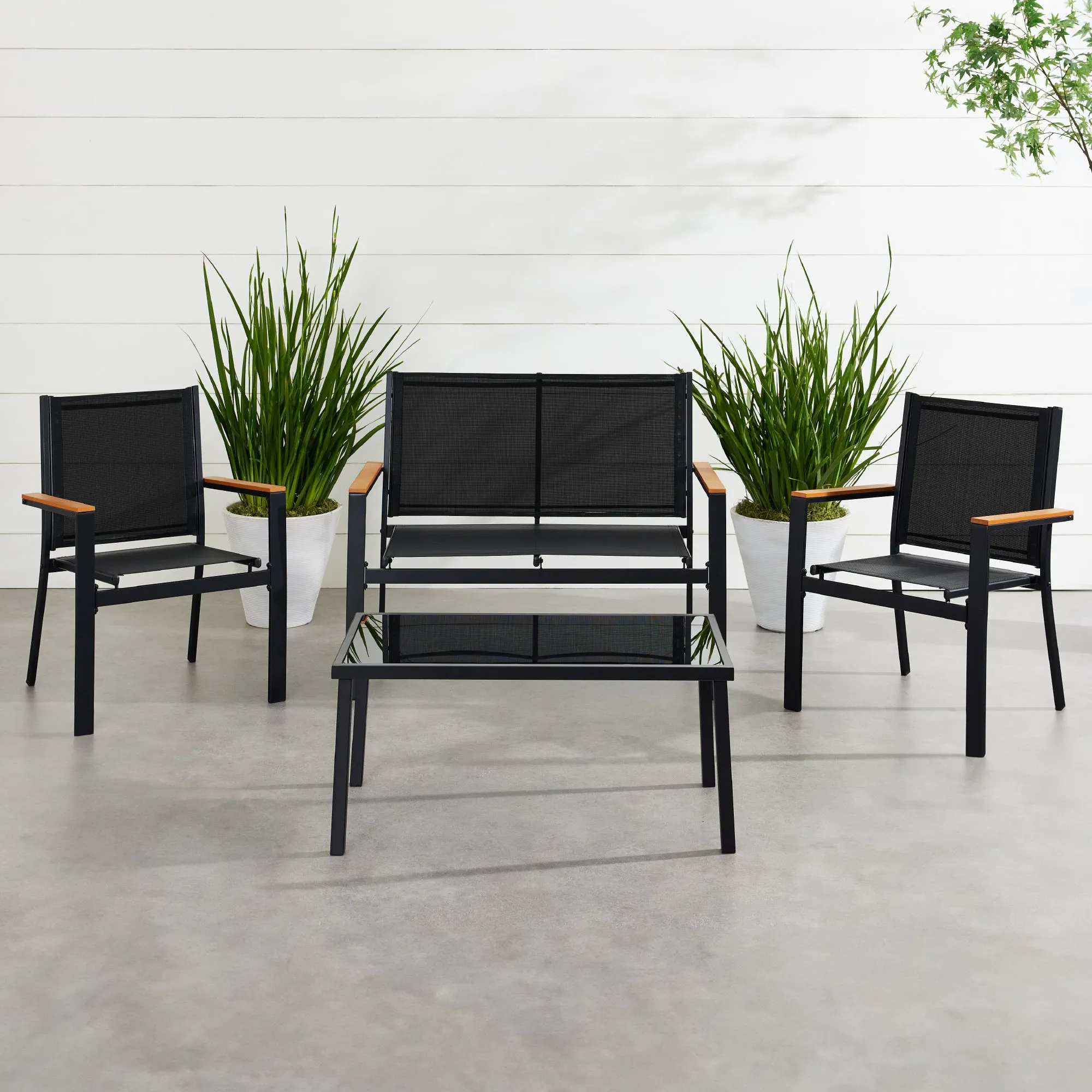 4-Piece Textilene Outdoor Conversation Set w/ Cushions, Table