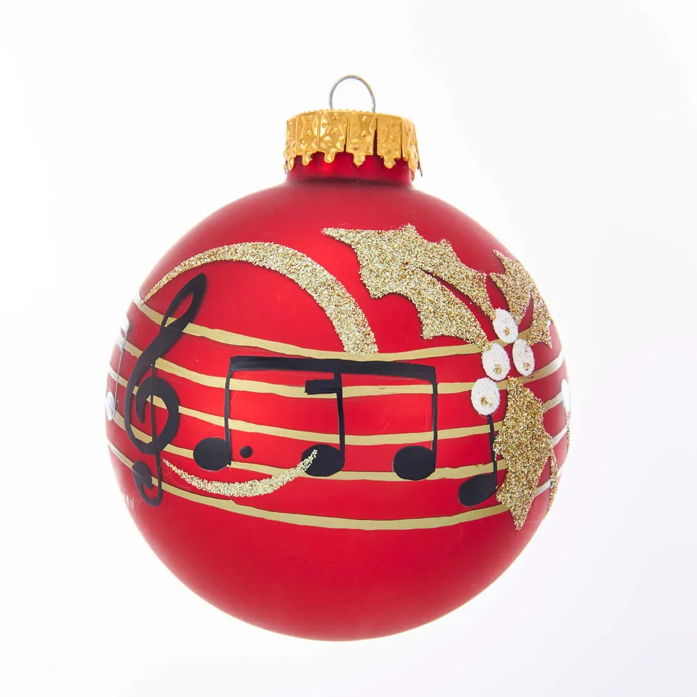 80MM Carnegie Hall Red With Music Notes Glass Ball Ornament, GG0912