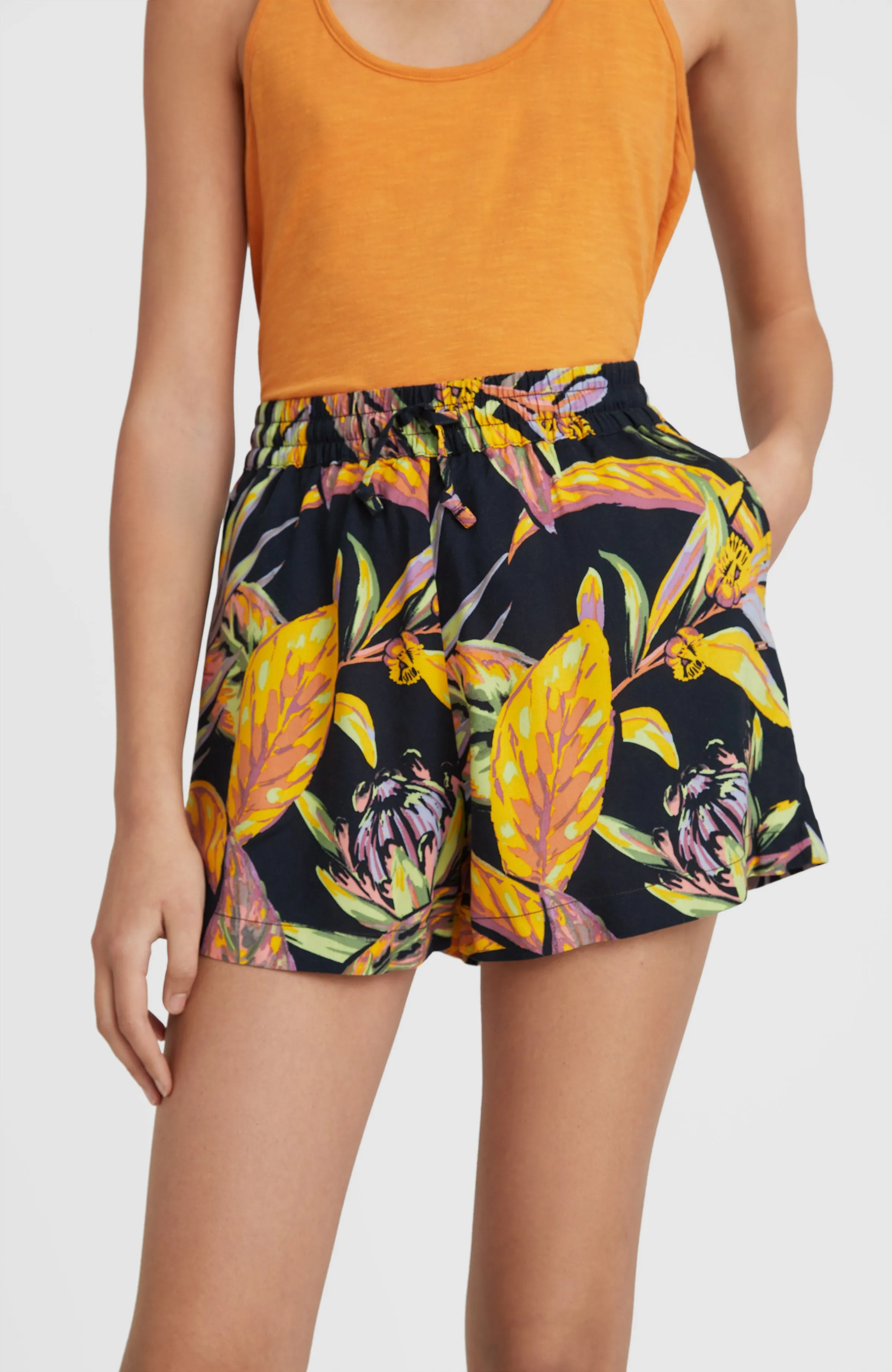 Amiri High-Waist Beach Shorts | Black Tropical Flower