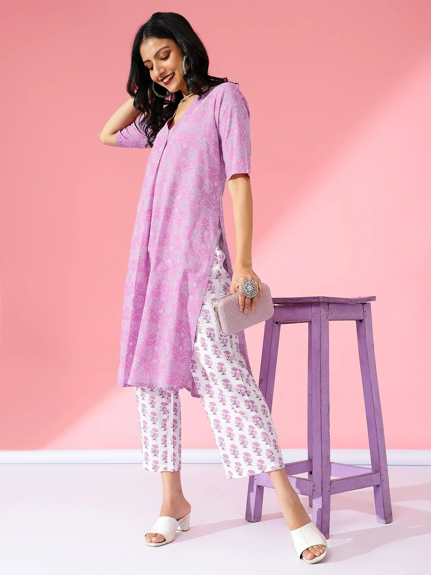 Bani Women Floral Printed Pure Cotton Kurta with Trousers