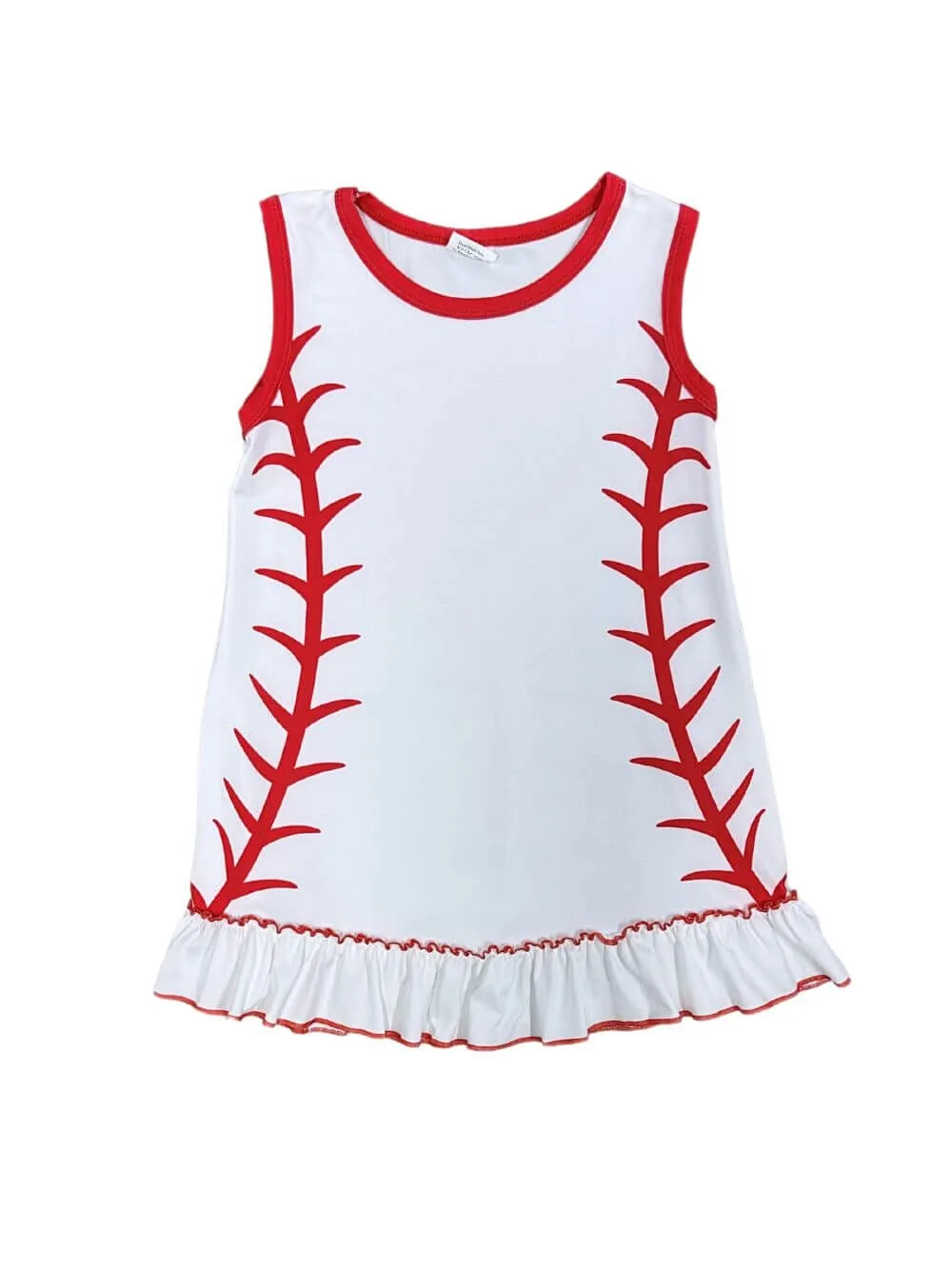 Baseball Stitch Girls Tank Sleeve Red & White Dress