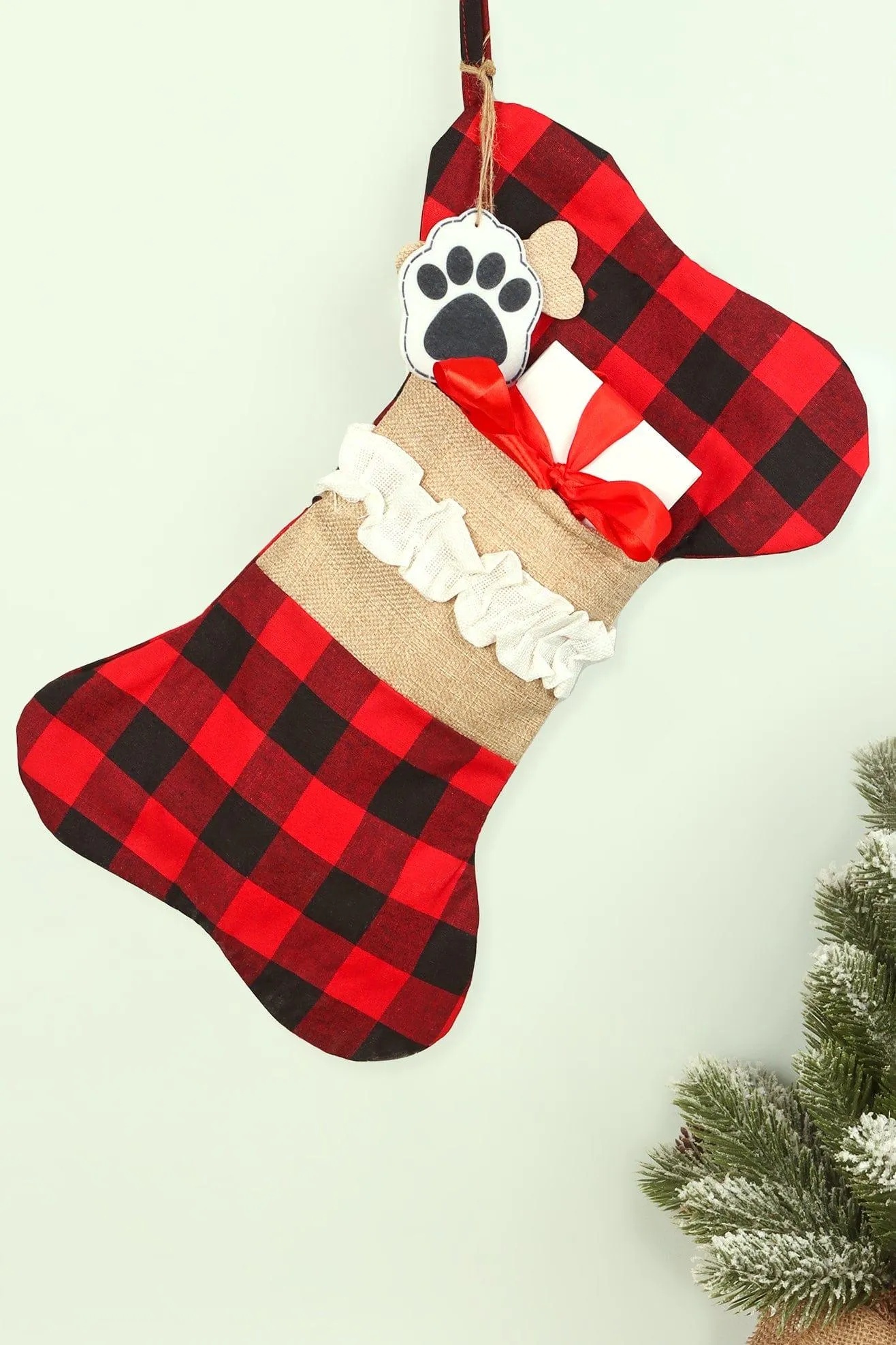 Black and Red Check Pattern Christmas Stocking for Pets