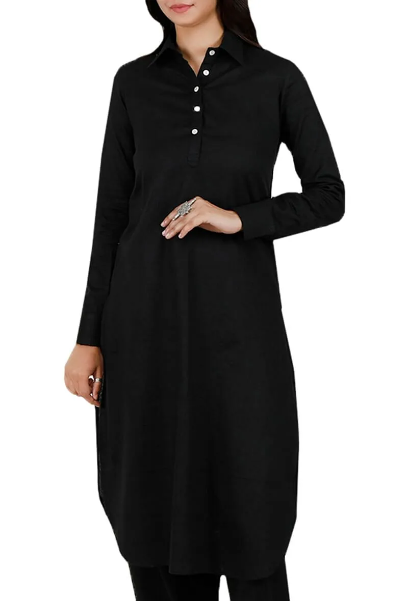 Black Pure Cotton Pathani Kurta