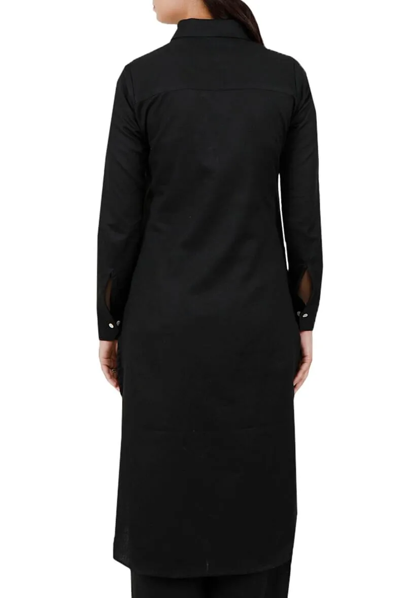 Black Pure Cotton Pathani Kurta