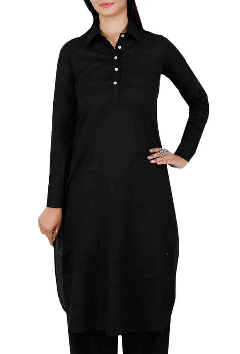 Black Pure Cotton Pathani Kurta