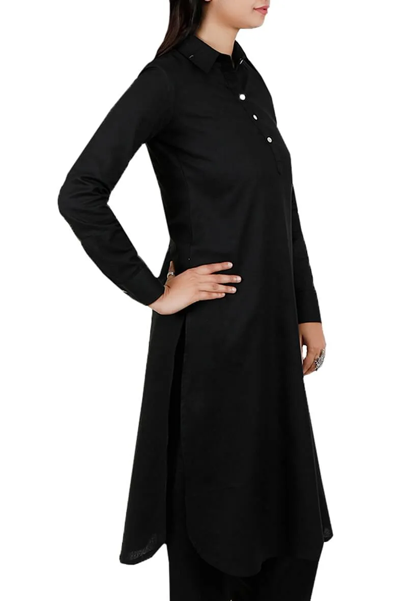 Black Pure Cotton Pathani Kurta