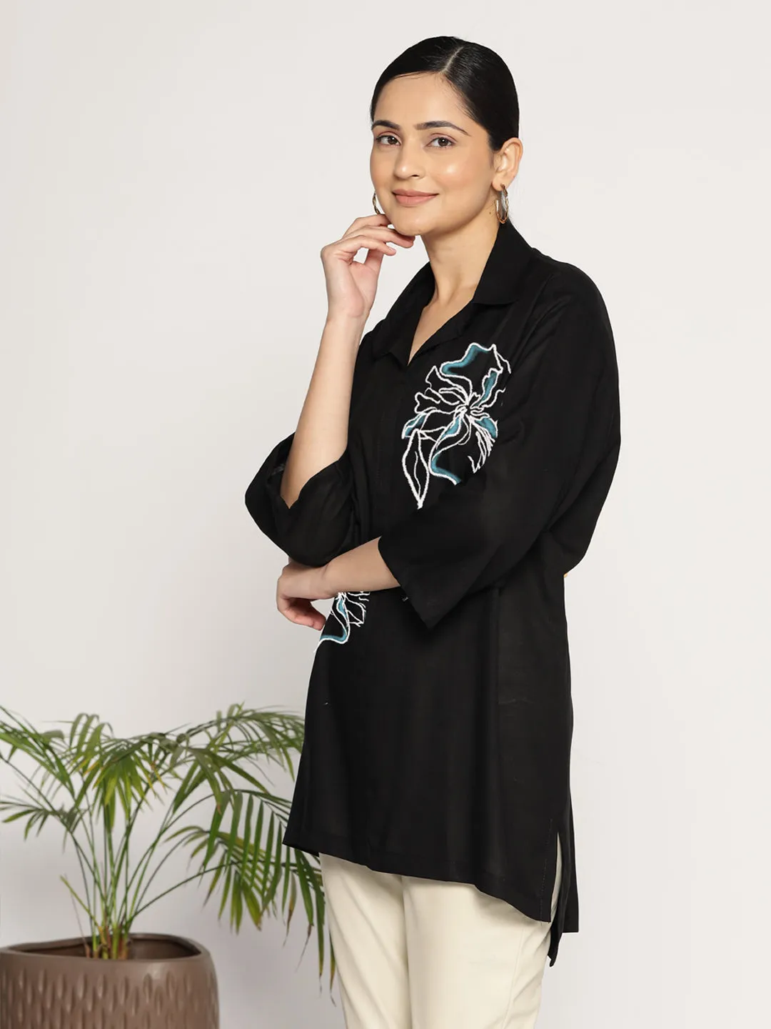 Black Rayon ShirtTop - Floressence