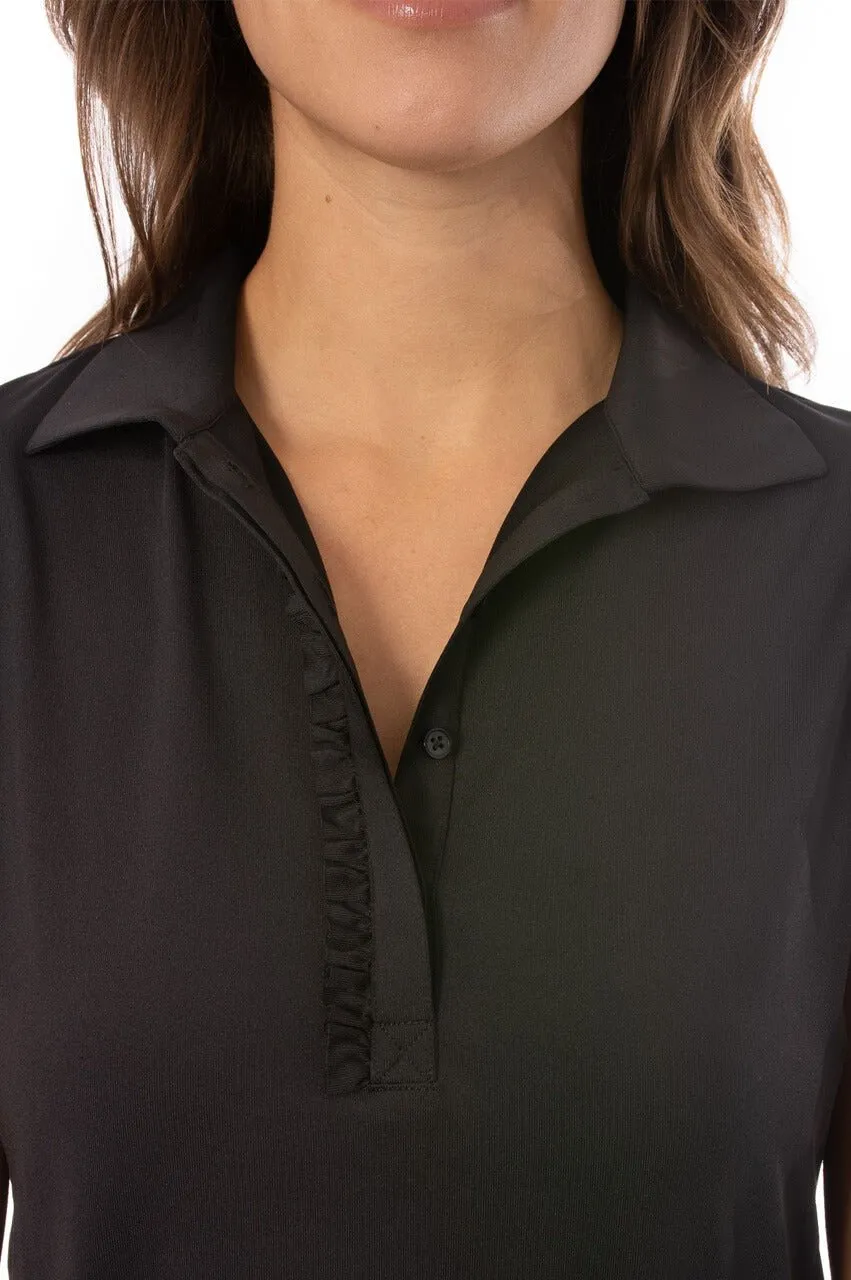 Black Short Sleeve Ruffle Polo