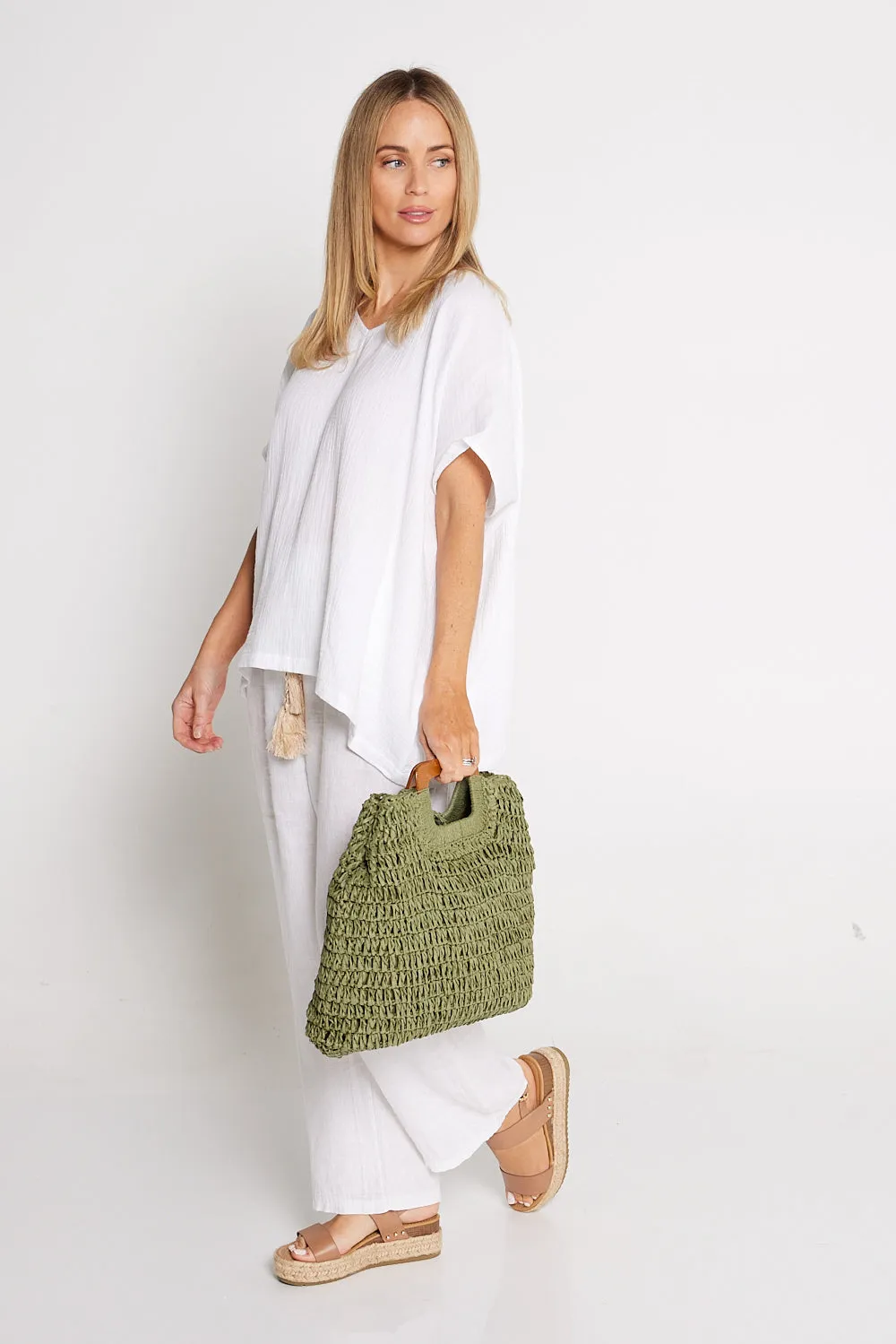 Cancun Raffia Handbag - Khaki