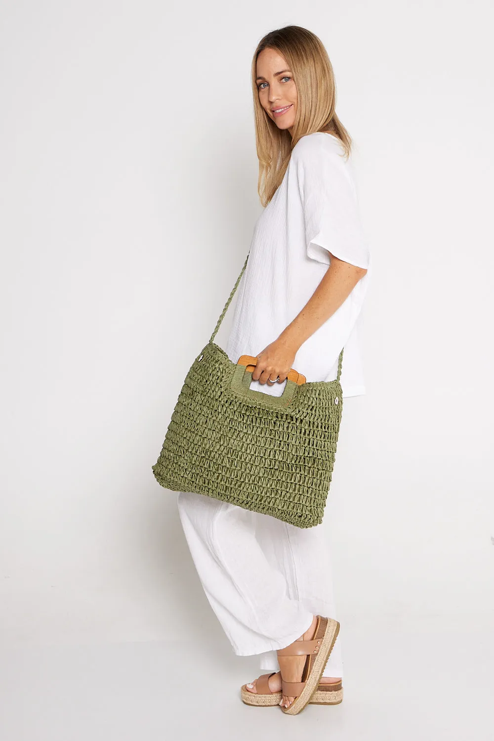 Cancun Raffia Handbag - Khaki