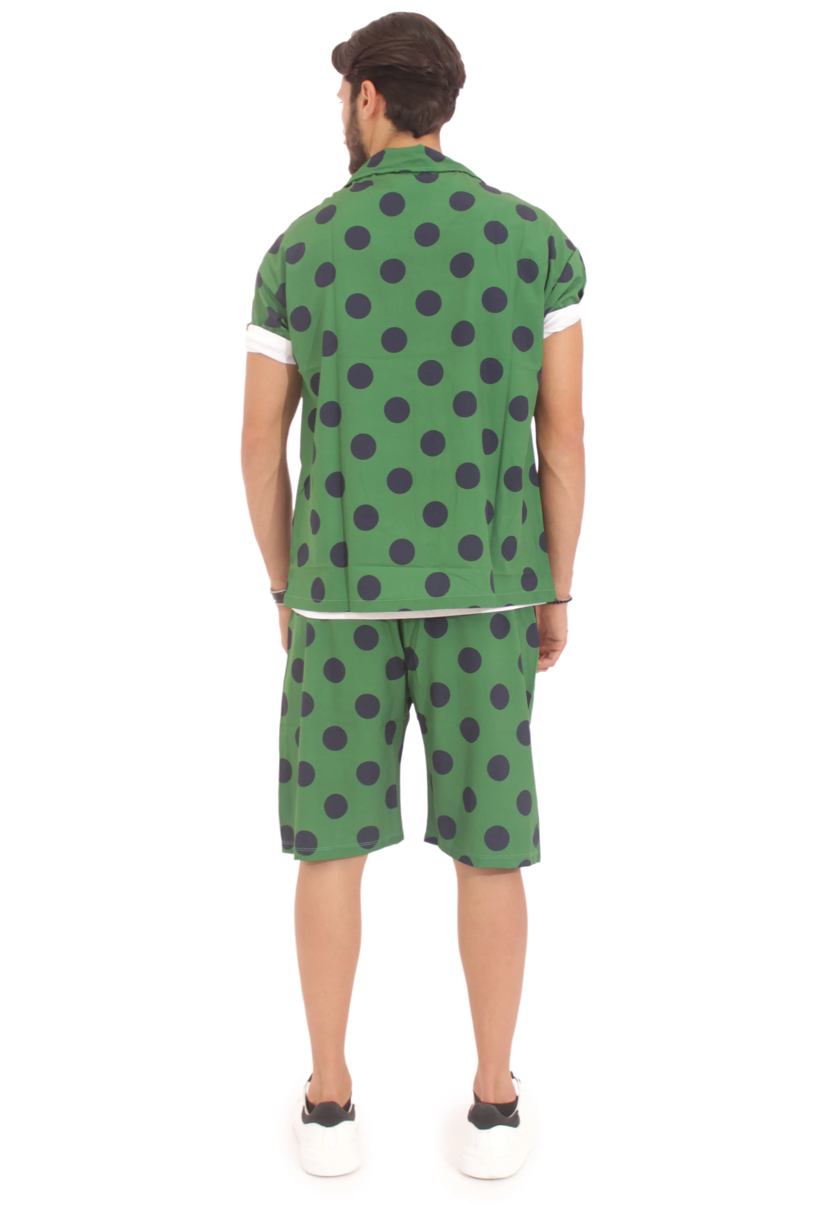 Coordinato Uomo Camicia e Pantalone a Pois Verde Art. Cd03