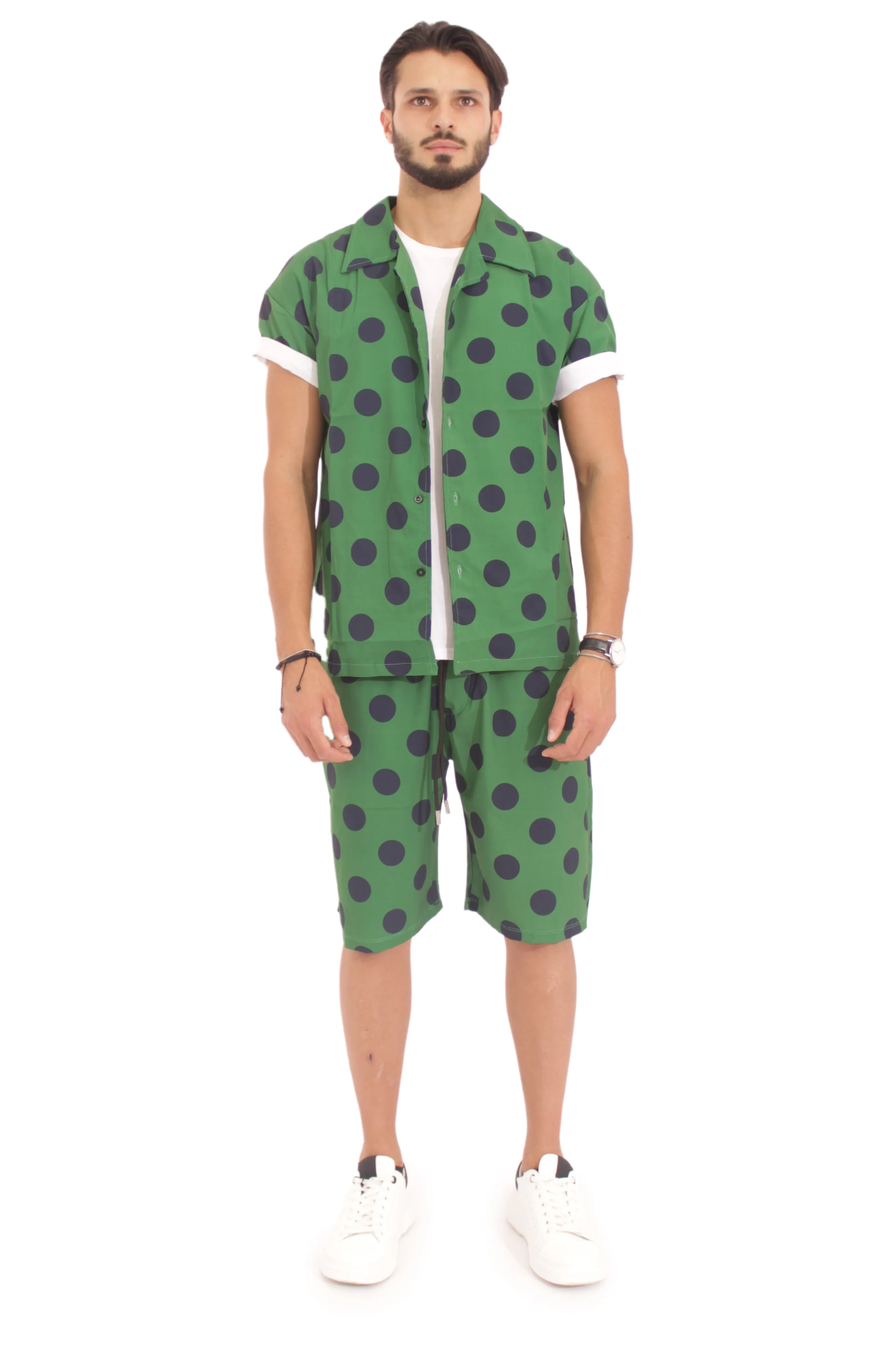 Coordinato Uomo Camicia e Pantalone a Pois Verde Art. Cd03