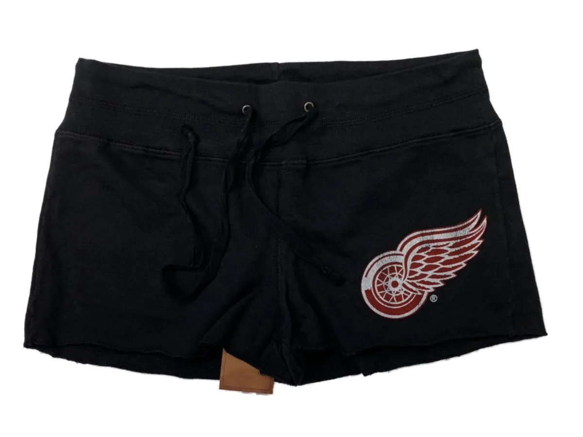 Detroit Red Wings Retro Brand WOMEN'S Black Drawstring Sweatpant Shorts (M)