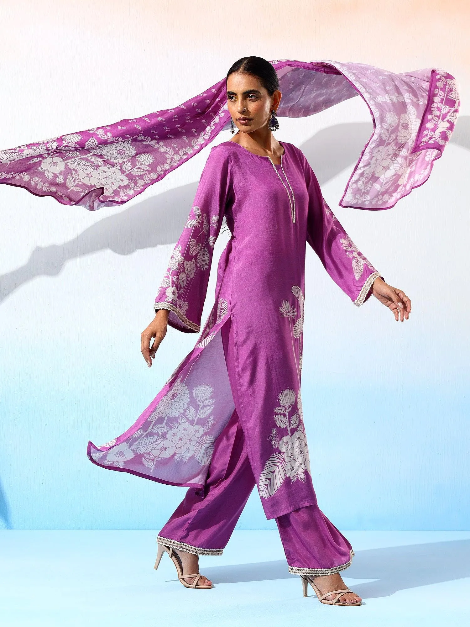 Fariha Silk Purple Printed Kurta Set