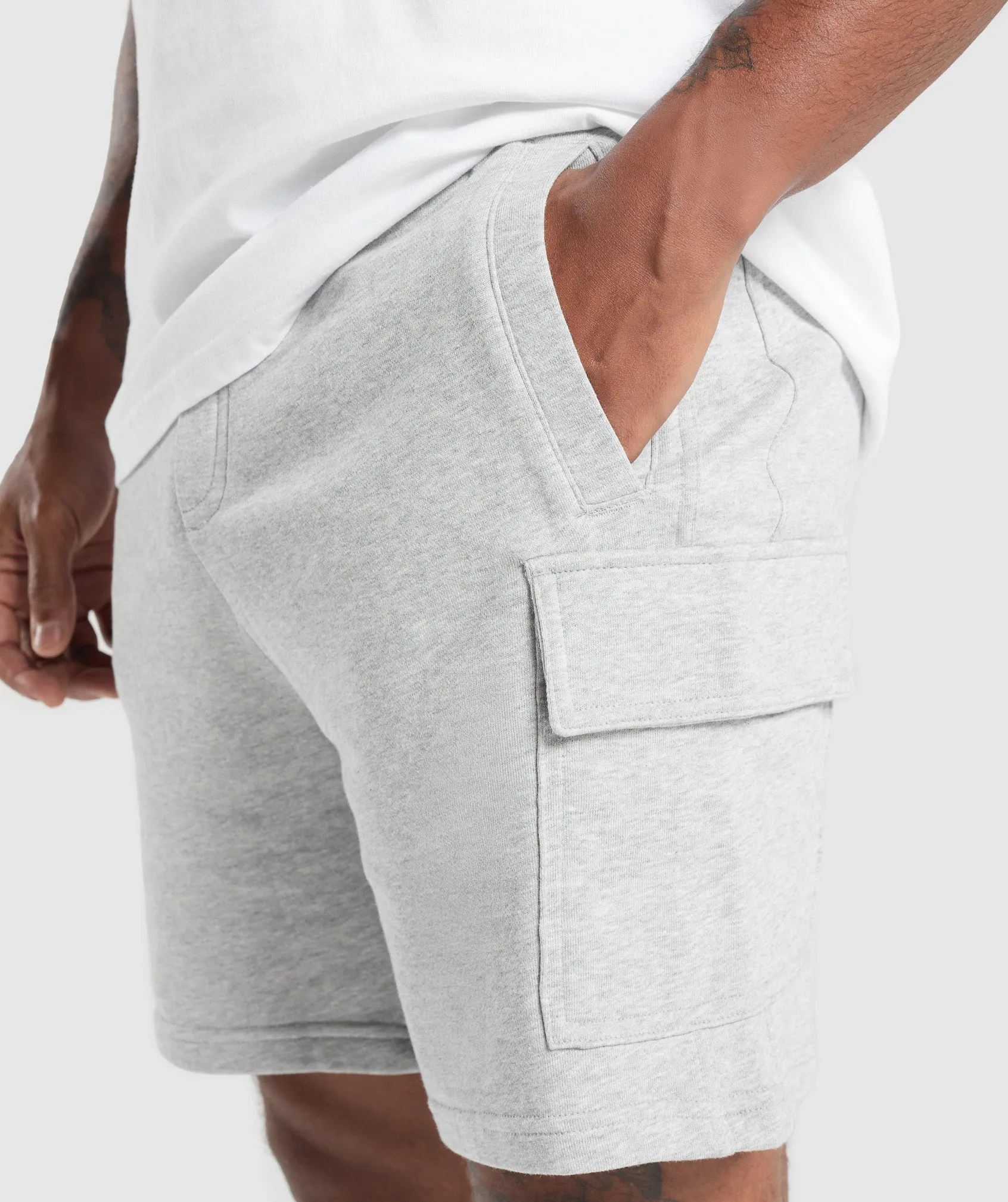 Gymshark Rest Day Essentials Cargo 7" Shorts - Light Grey Core Marl