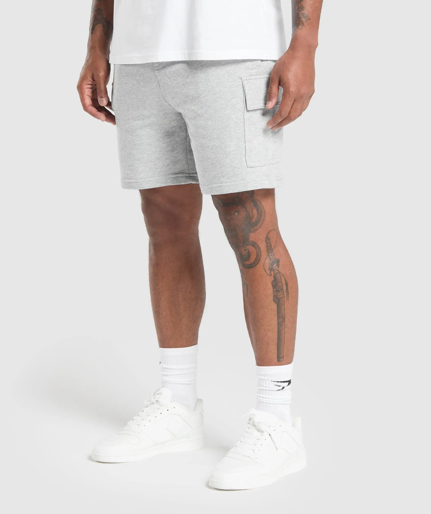 Gymshark Rest Day Essentials Cargo 7" Shorts - Light Grey Core Marl