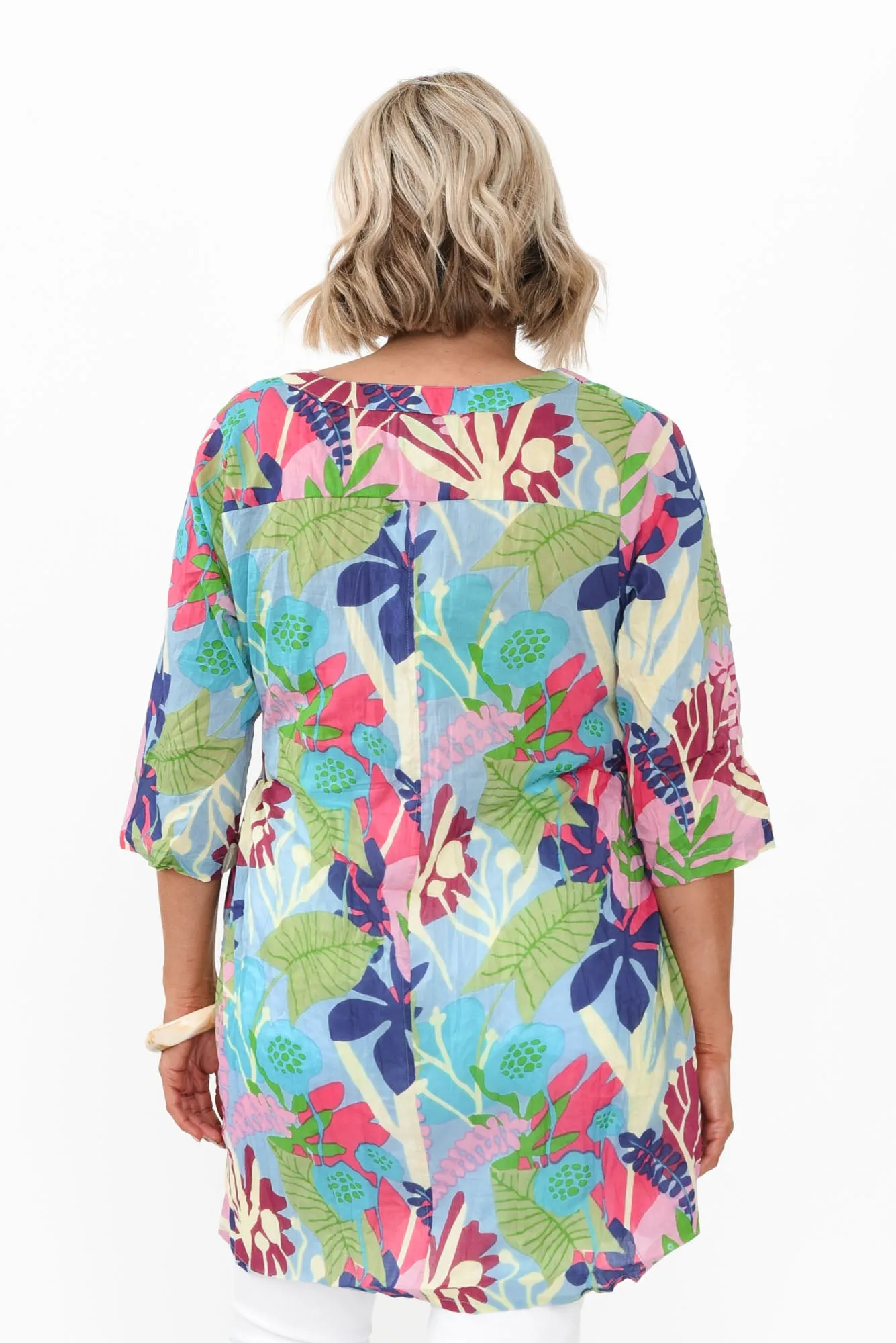 Indra Green Leaf Cotton Tunic Top