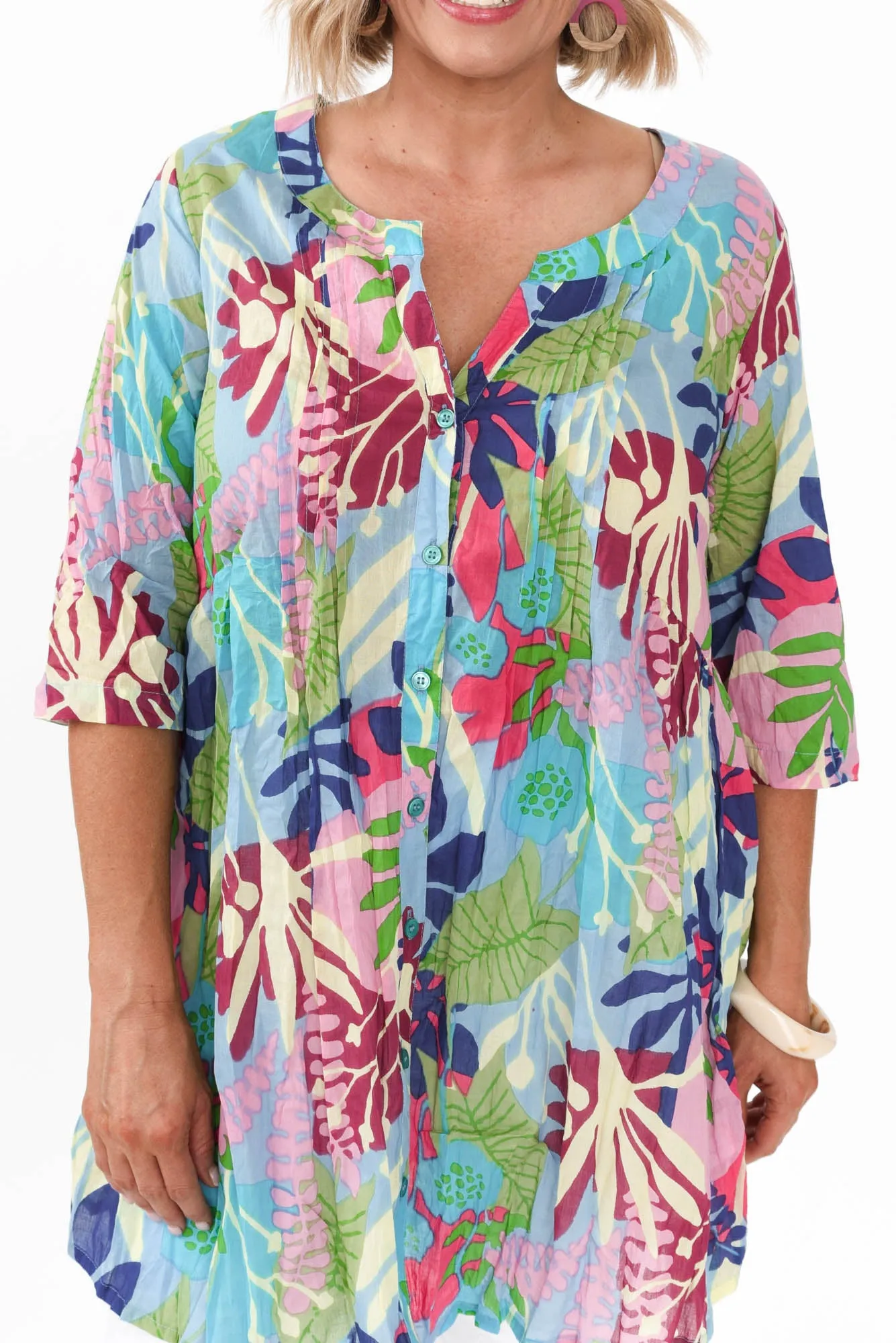 Indra Green Leaf Cotton Tunic Top