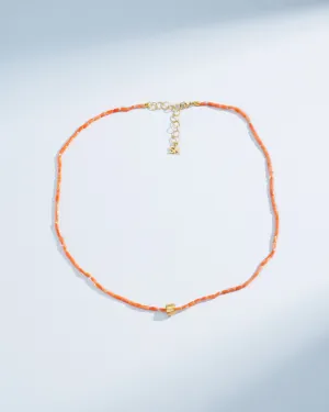 Infinite Beaded Pink Coral & Mini Golden Rondelle Necklace