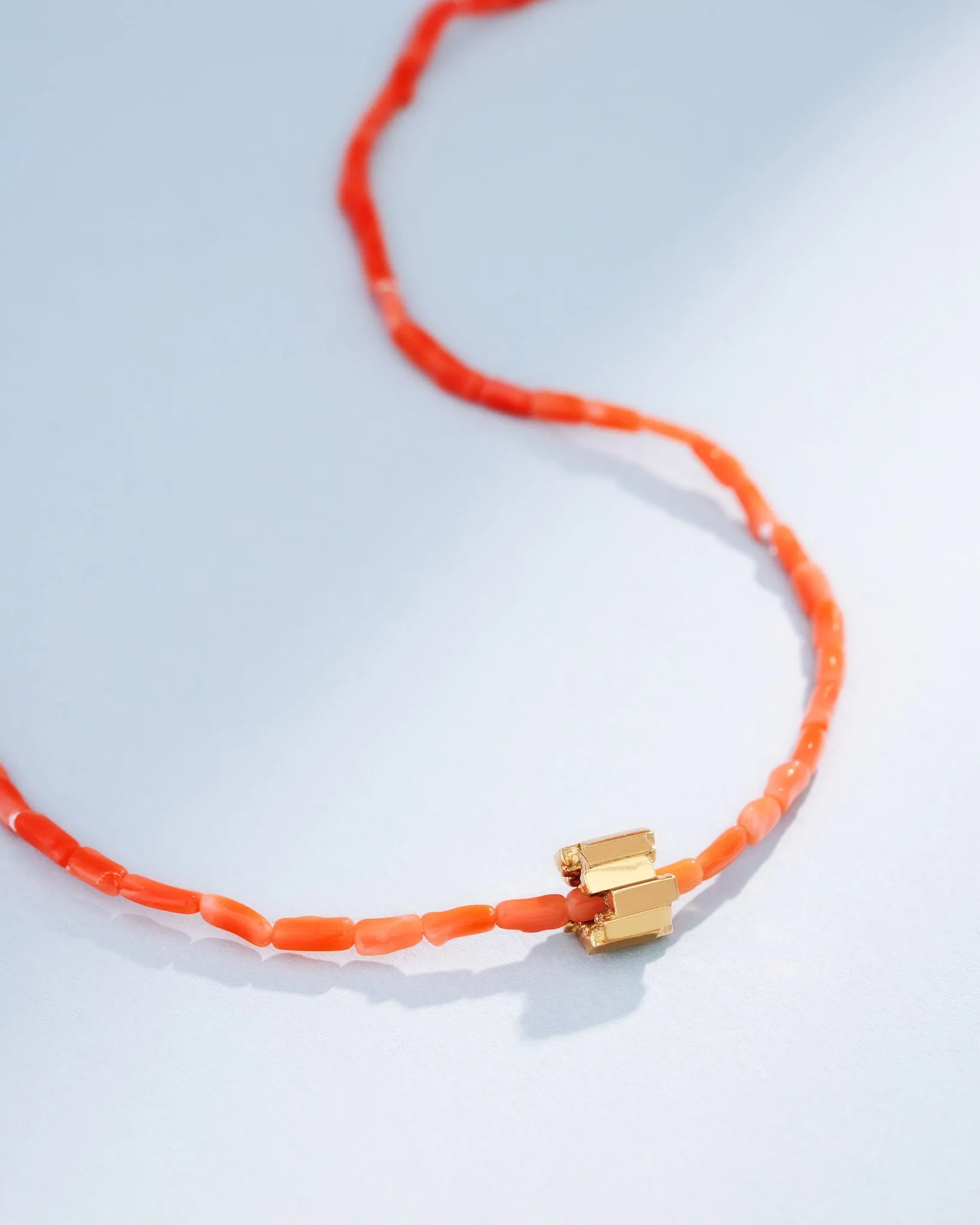 Infinite Beaded Pink Coral & Mini Golden Rondelle Necklace