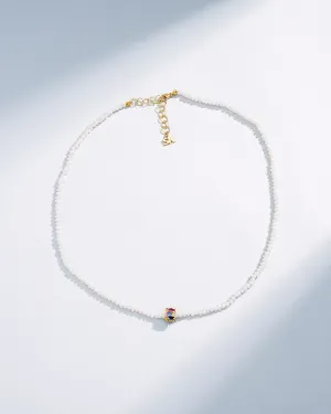 Infinite Beaded White Pearl & Mini Rainbow Sapphire Rondelle Necklace