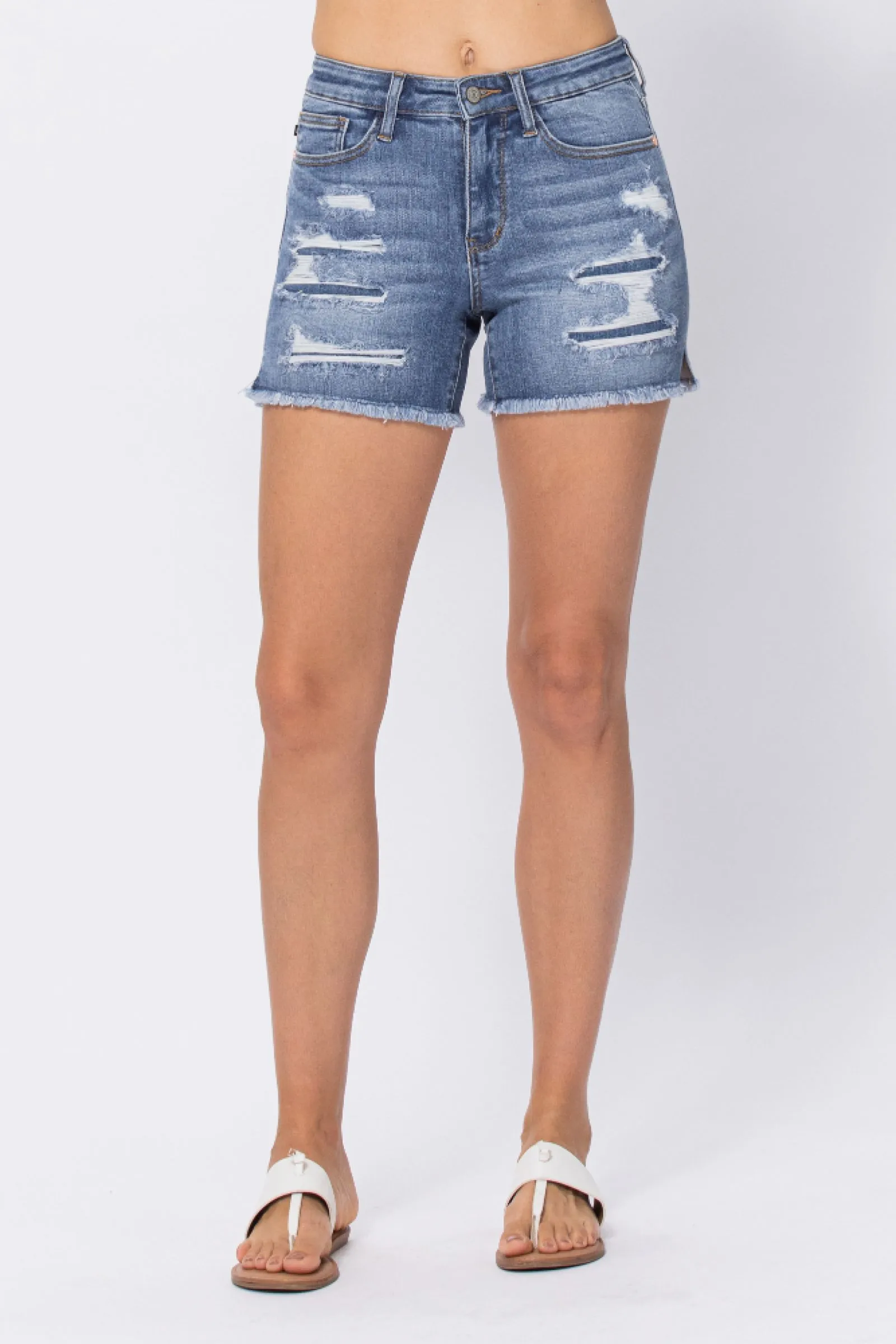 Judy Blue Denim Patch Cutoffs with Side Slit Shorts