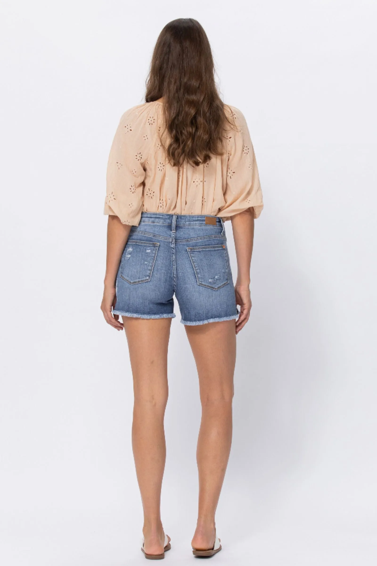 Judy Blue Denim Patch Cutoffs with Side Slit Shorts