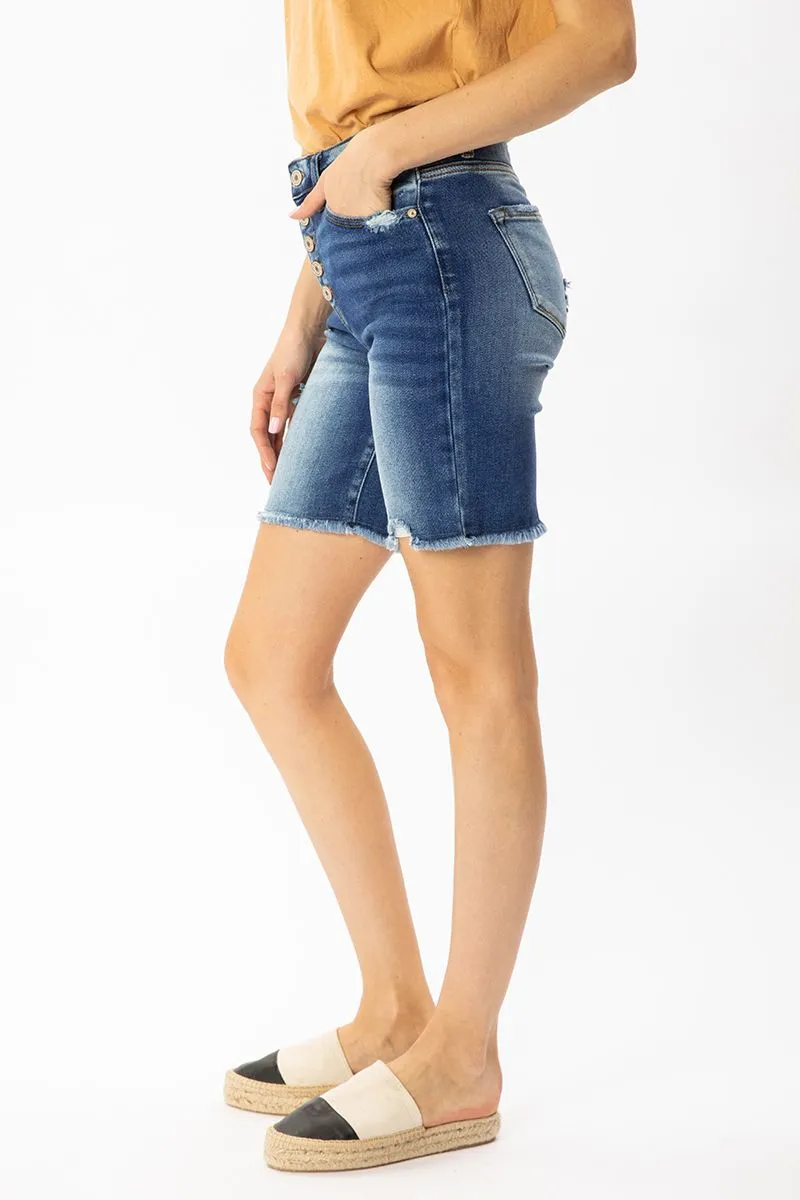 KanCan High Rise Button Down Skinny Bermuda Shorts