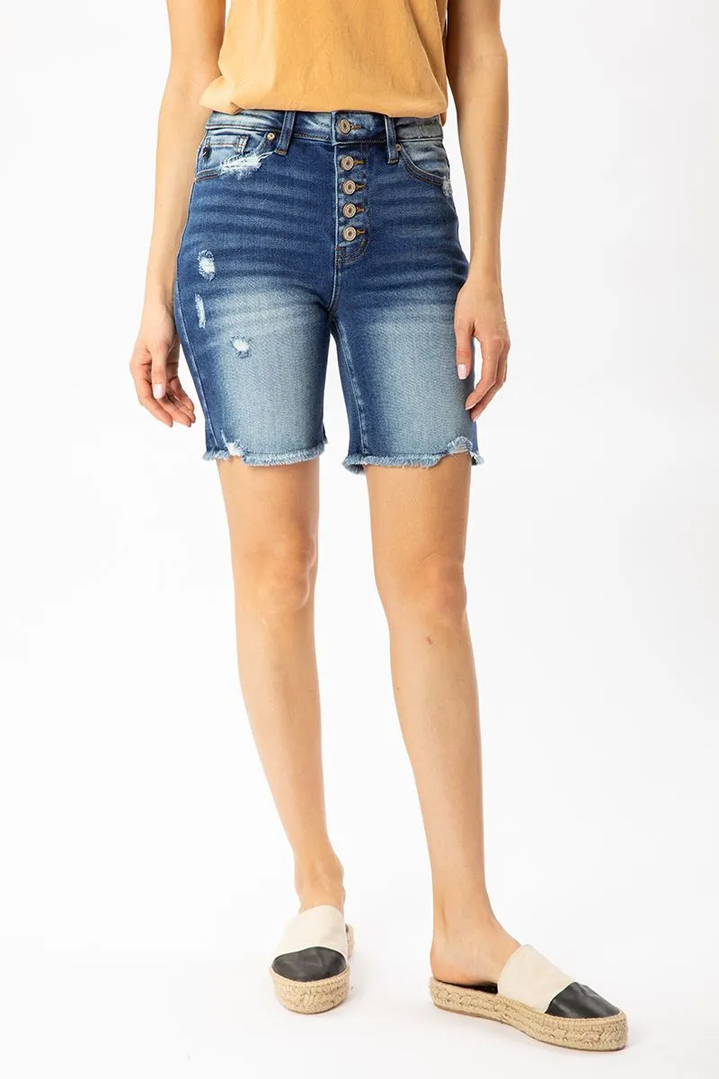 KanCan High Rise Button Down Skinny Bermuda Shorts