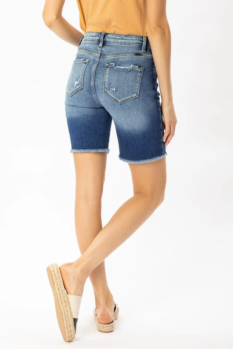 KanCan High Rise Button Down Skinny Bermuda Shorts