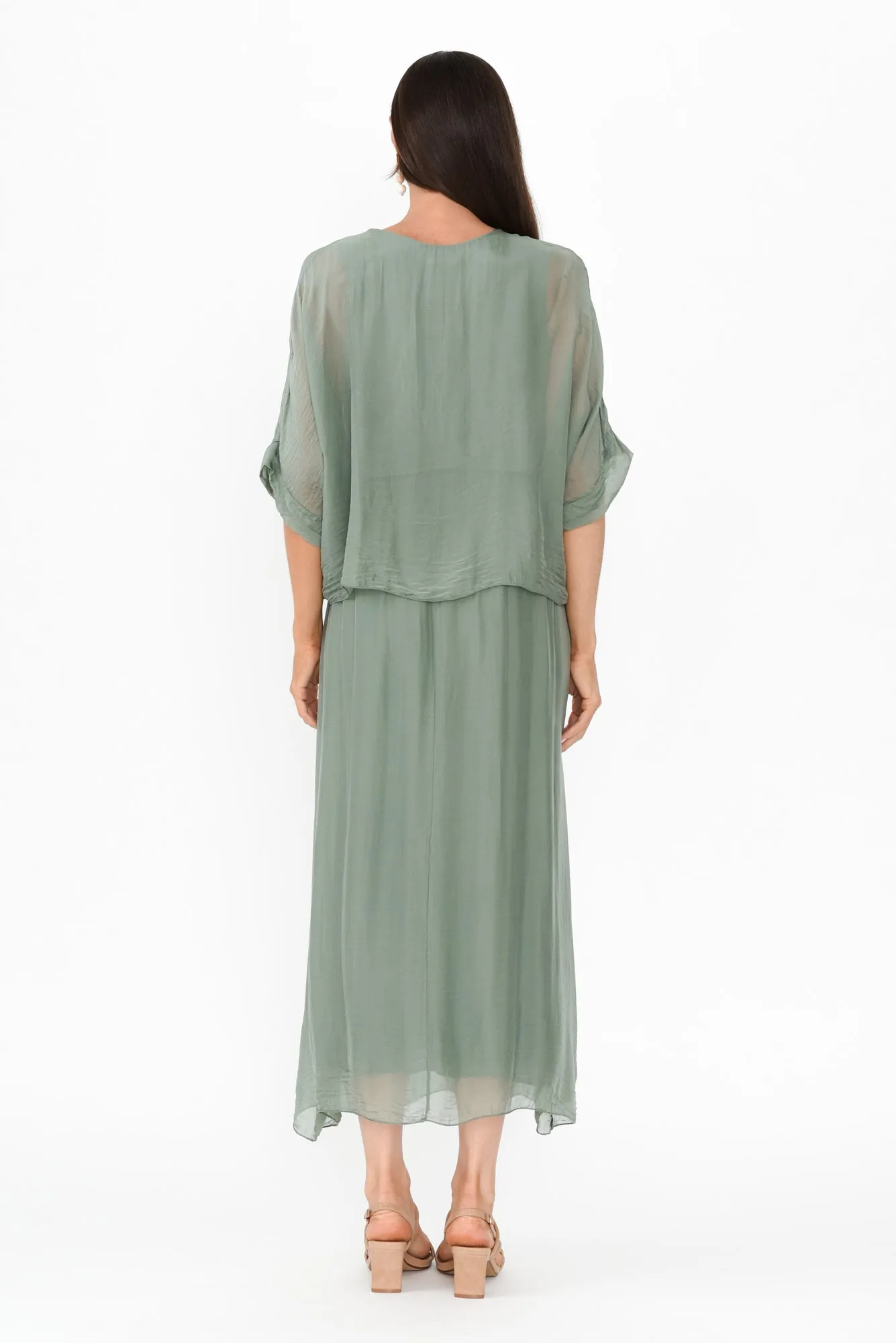 Kerry Khaki Silk Gathered Dress