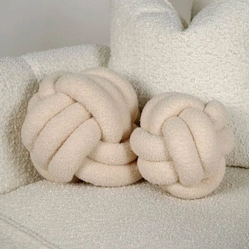 Khaki Boucle Knot Ball Cushion - 19cm