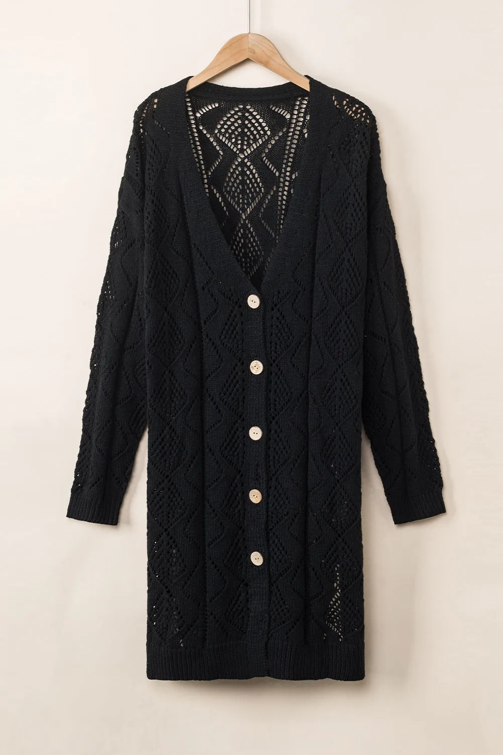 Khaki Hollow-out Openwork Knit Cardigan - 5 colors