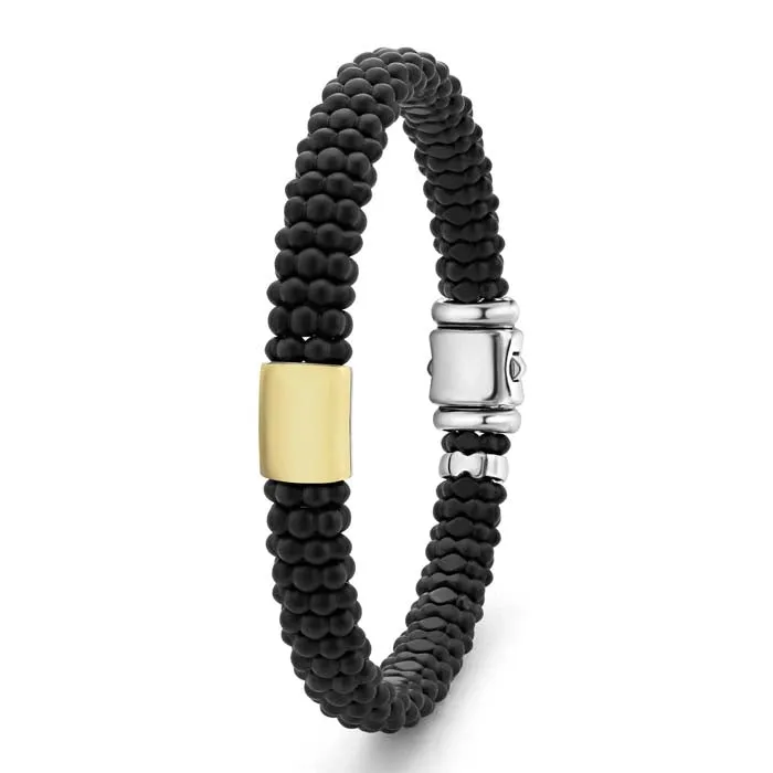 LAGOS Matte Black Ceramic Caviar Beaded Bracelet in 18K Yellow Gold and Sterling Silver