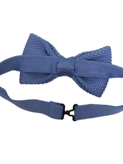 Light Blue and White Polka Dot Knitted Bow Tie