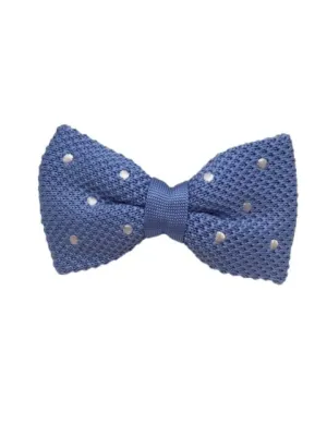 Light Blue and White Polka Dot Knitted Bow Tie