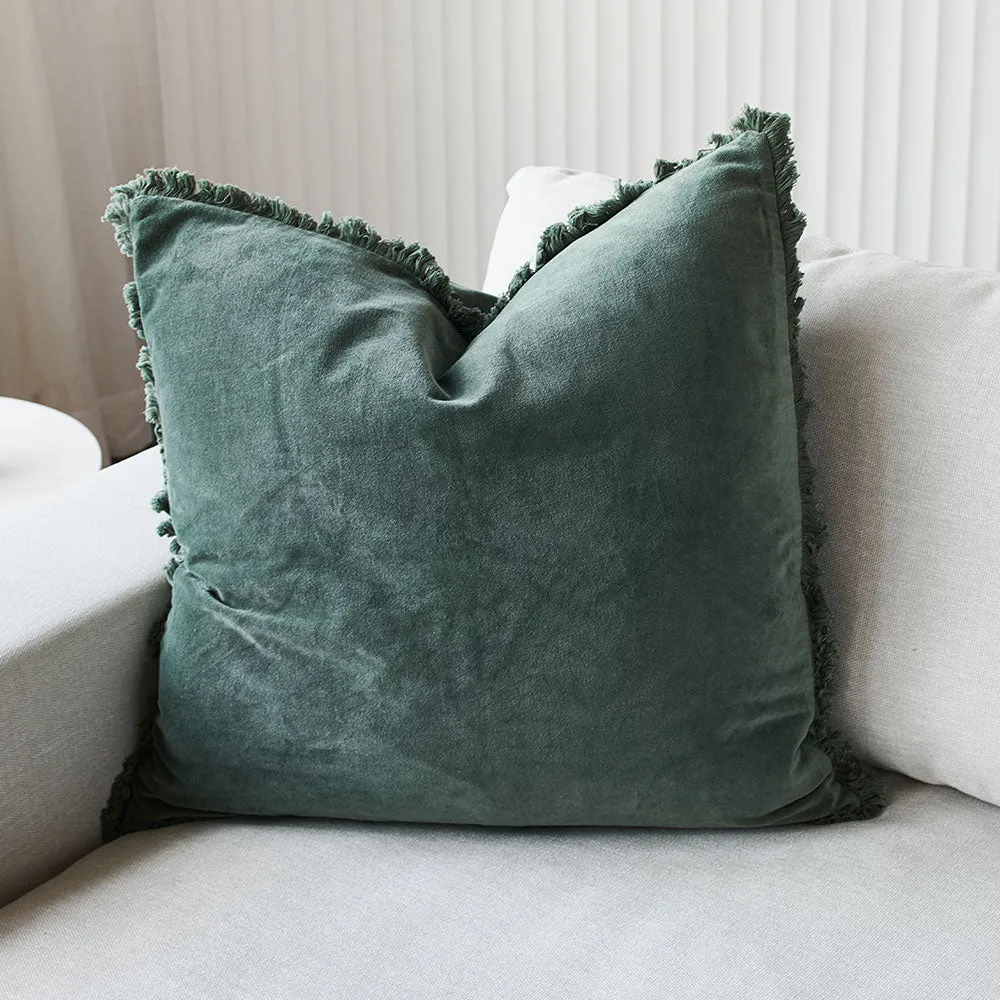 Lynette Boho Velvet Cushion - Khaki