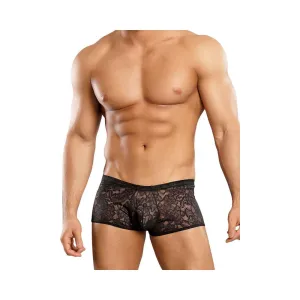 Male Power Stretch Lace Mini Shorts Black XL