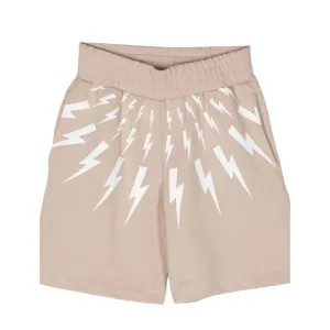 Neil Barrett Kids Printed Iconic Thunderbolt Logo Beige Sweat Shorts