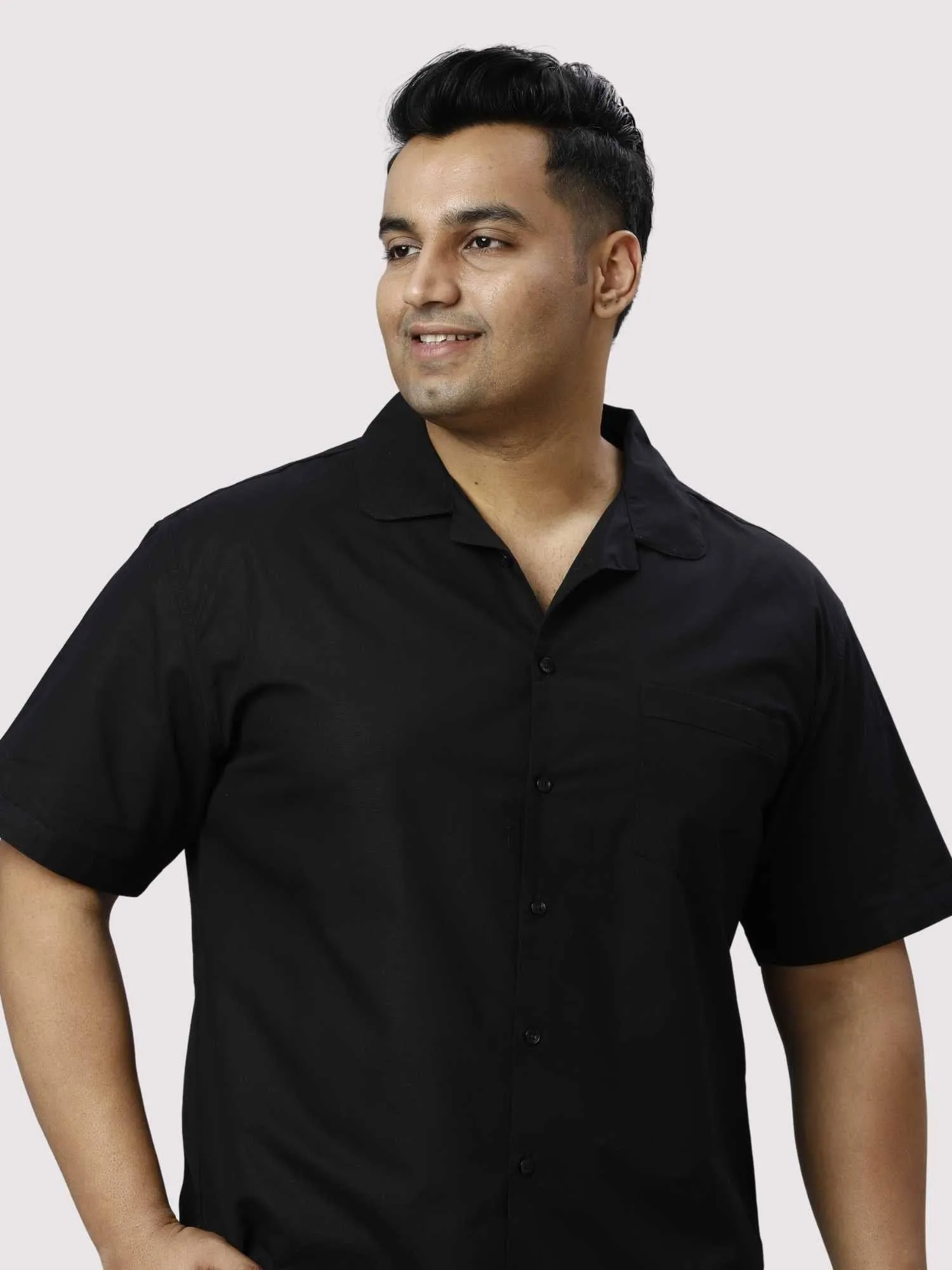 Nero Solid Black Half Co-ords Set Men's Plus Size