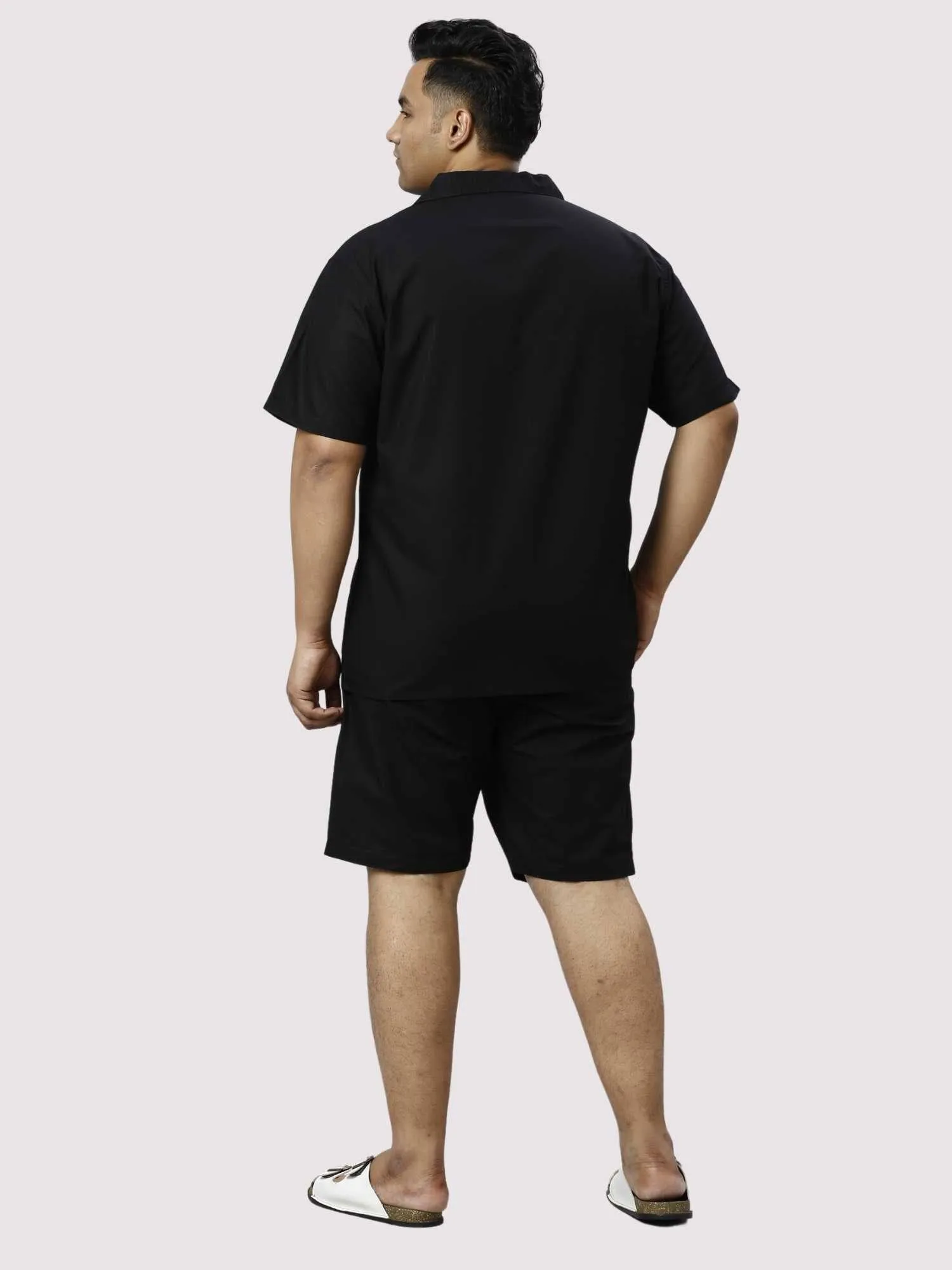 Nero Solid Black Half Co-ords Set Men's Plus Size