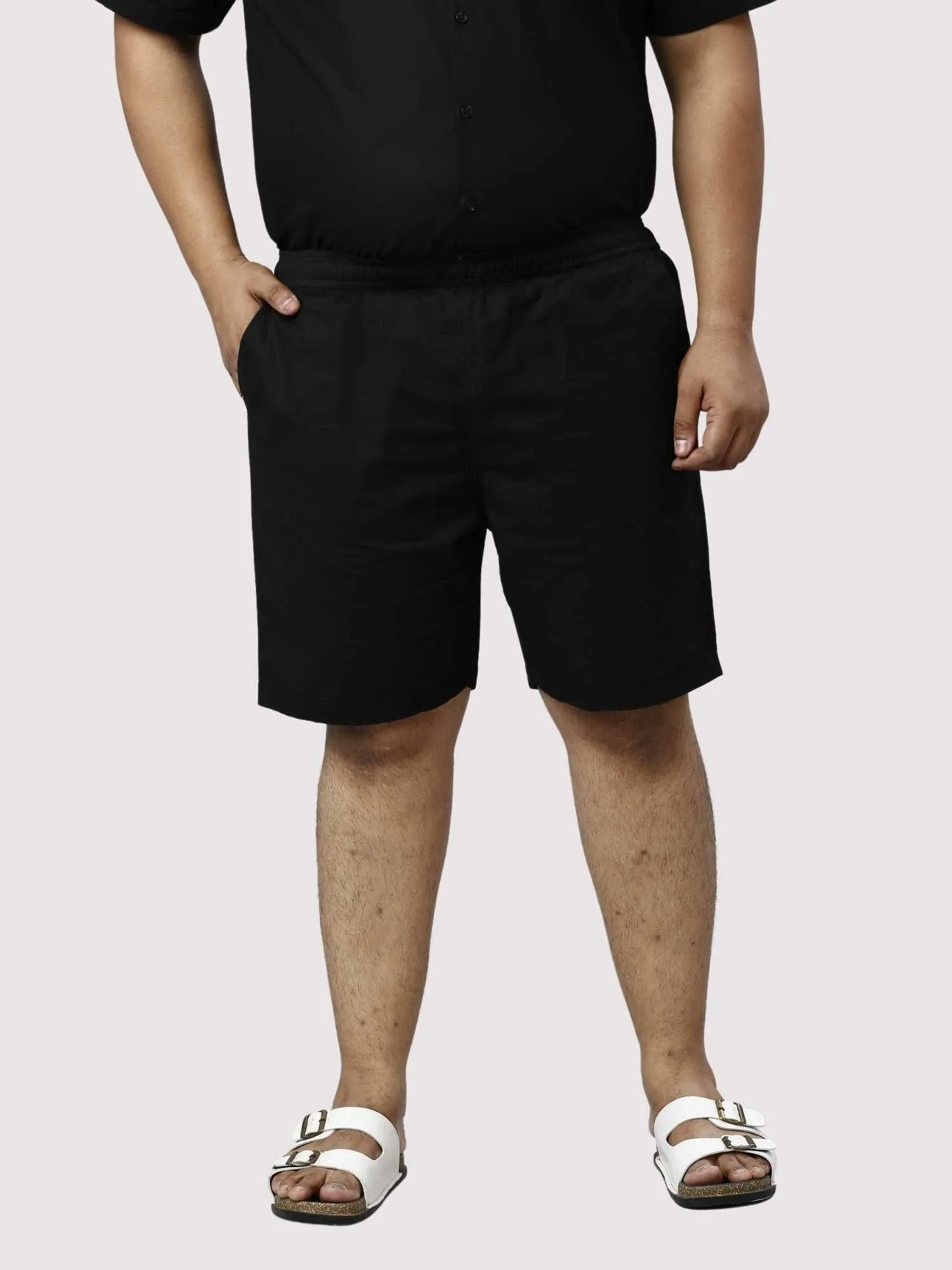 Nero Solid Black Half Co-ords Set Men's Plus Size