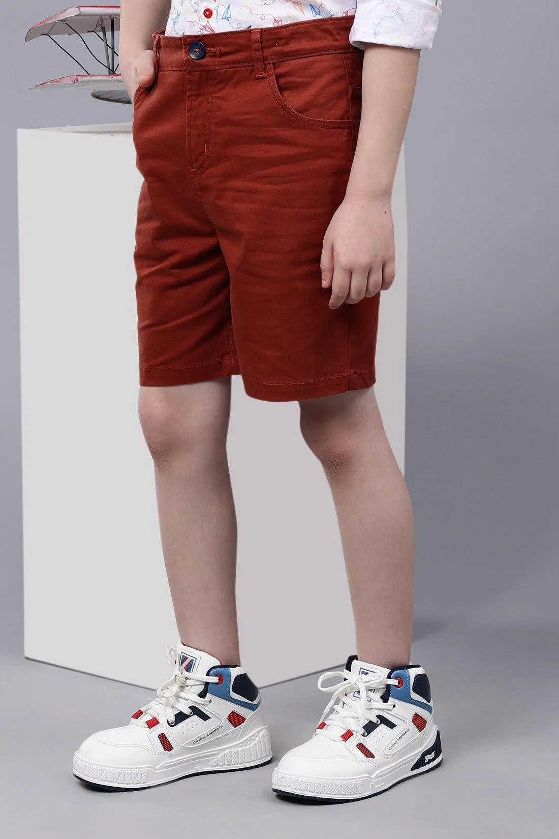 One Friday Kids Boys Brown Cotton Solid Short