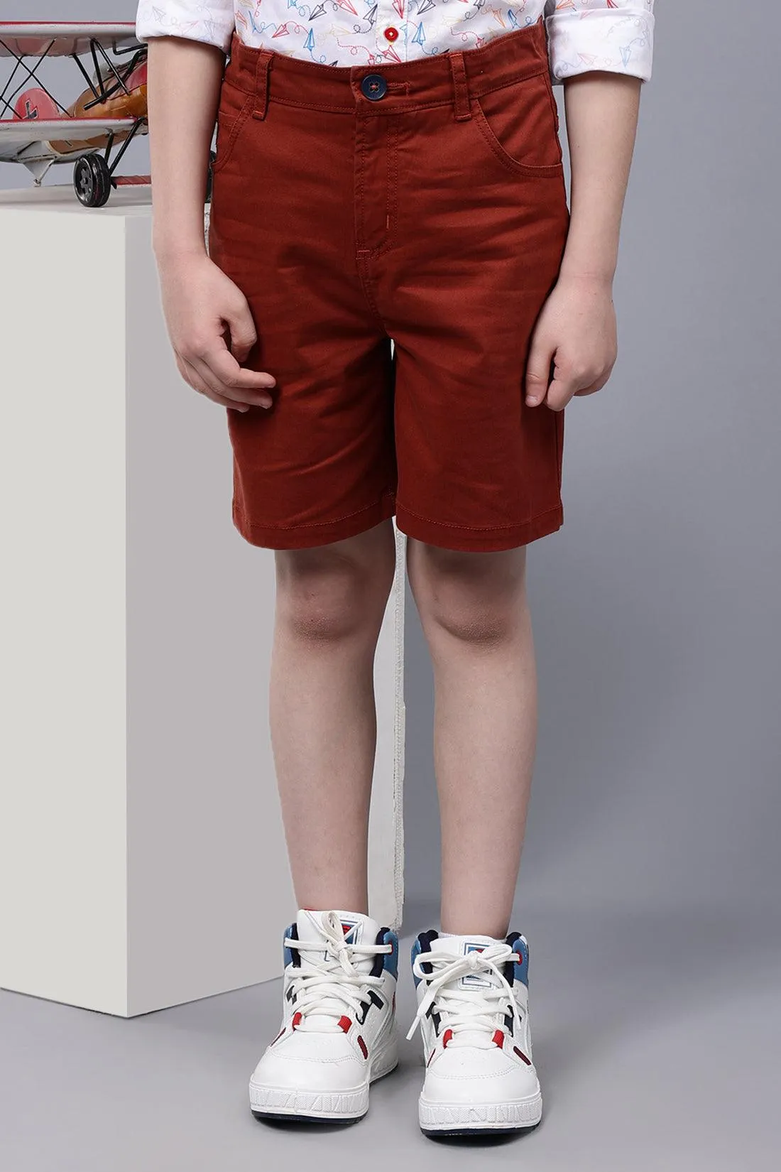 One Friday Kids Boys Brown Cotton Solid Short