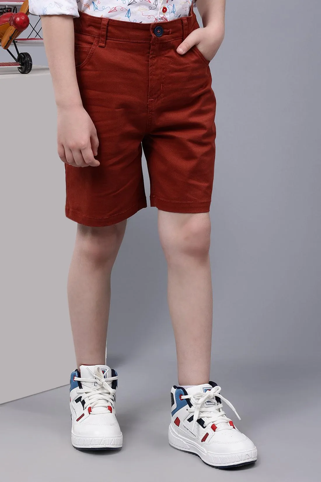 One Friday Kids Boys Brown Cotton Solid Short