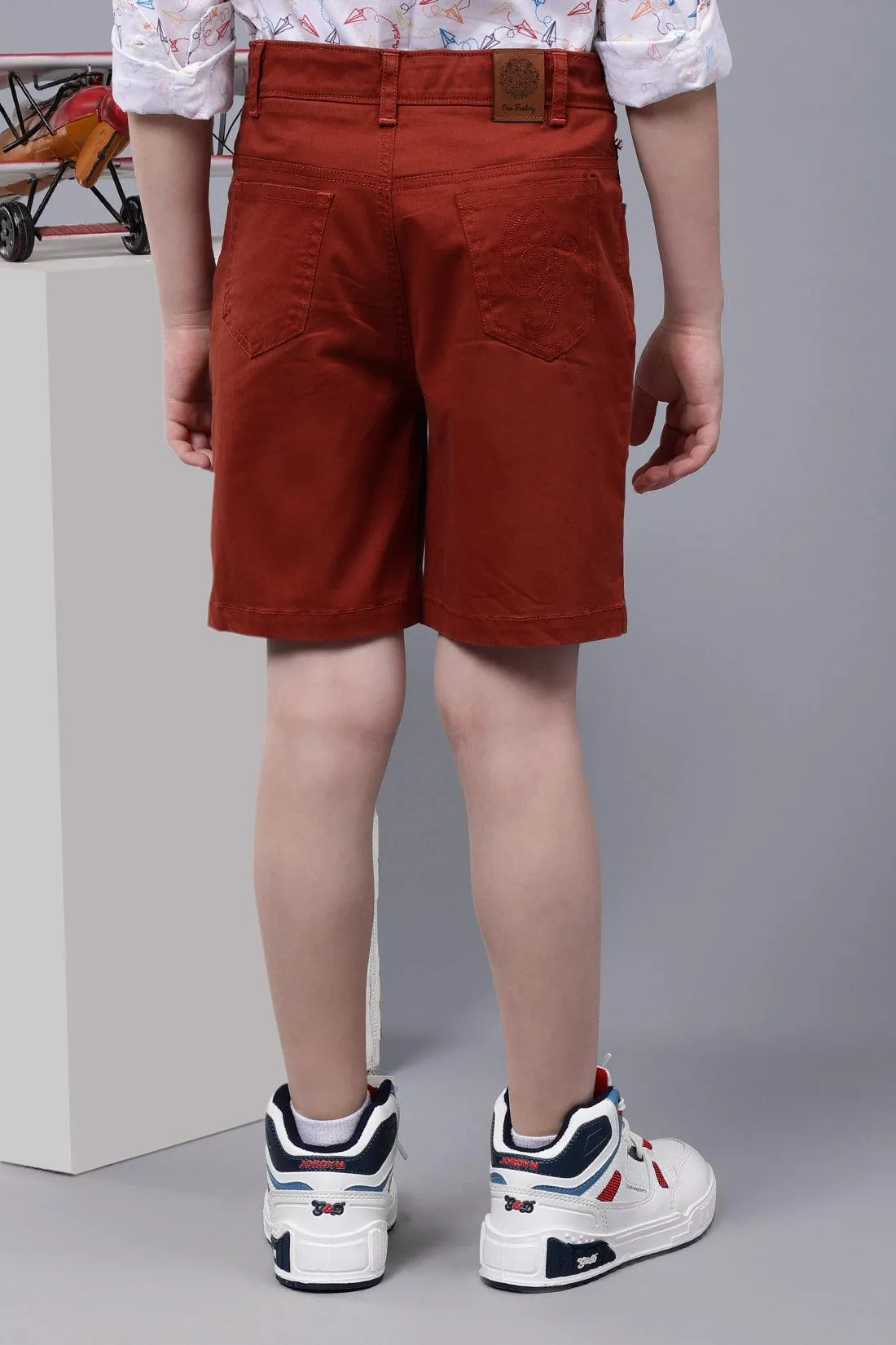 One Friday Kids Boys Brown Cotton Solid Short