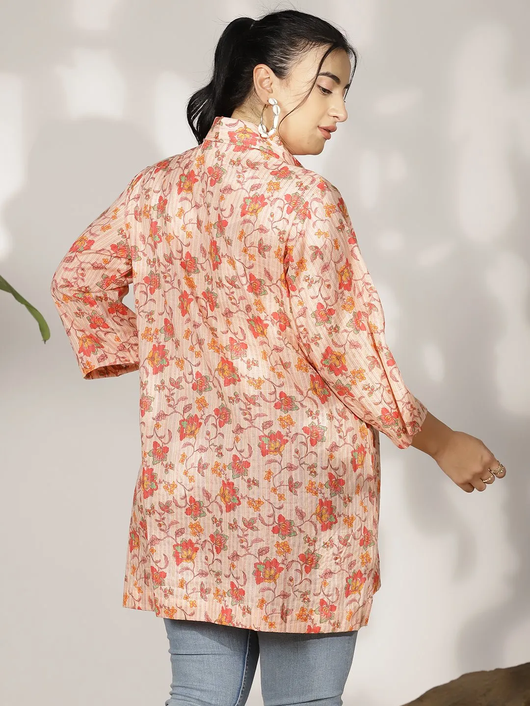 PeachFloral Cotton ShirtTop