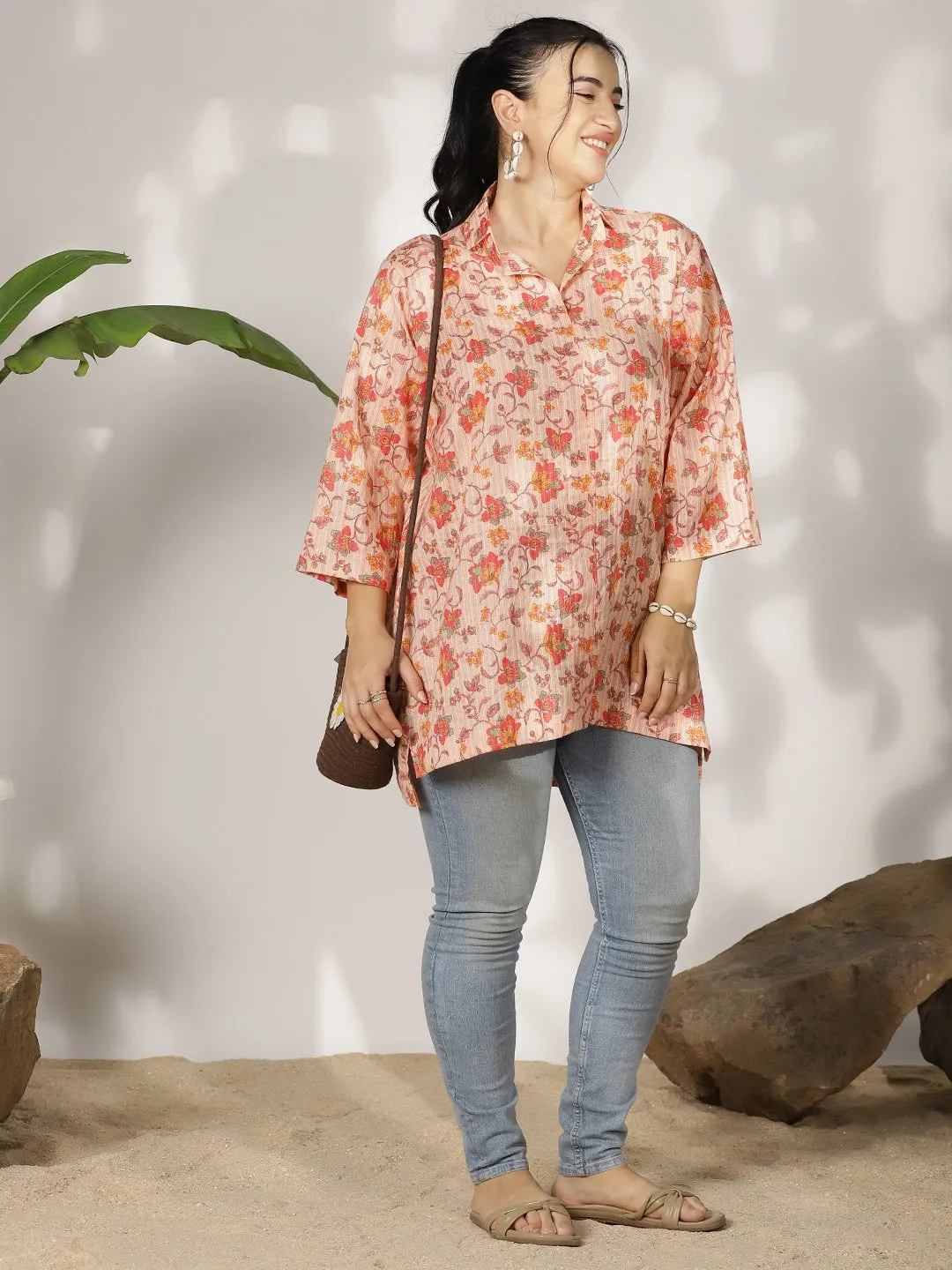 PeachFloral Cotton ShirtTop