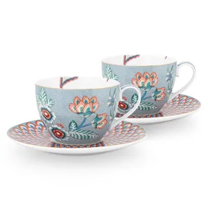 Pip Studio Flower Festival Set of 2 Cups & Saucers - Light Blue