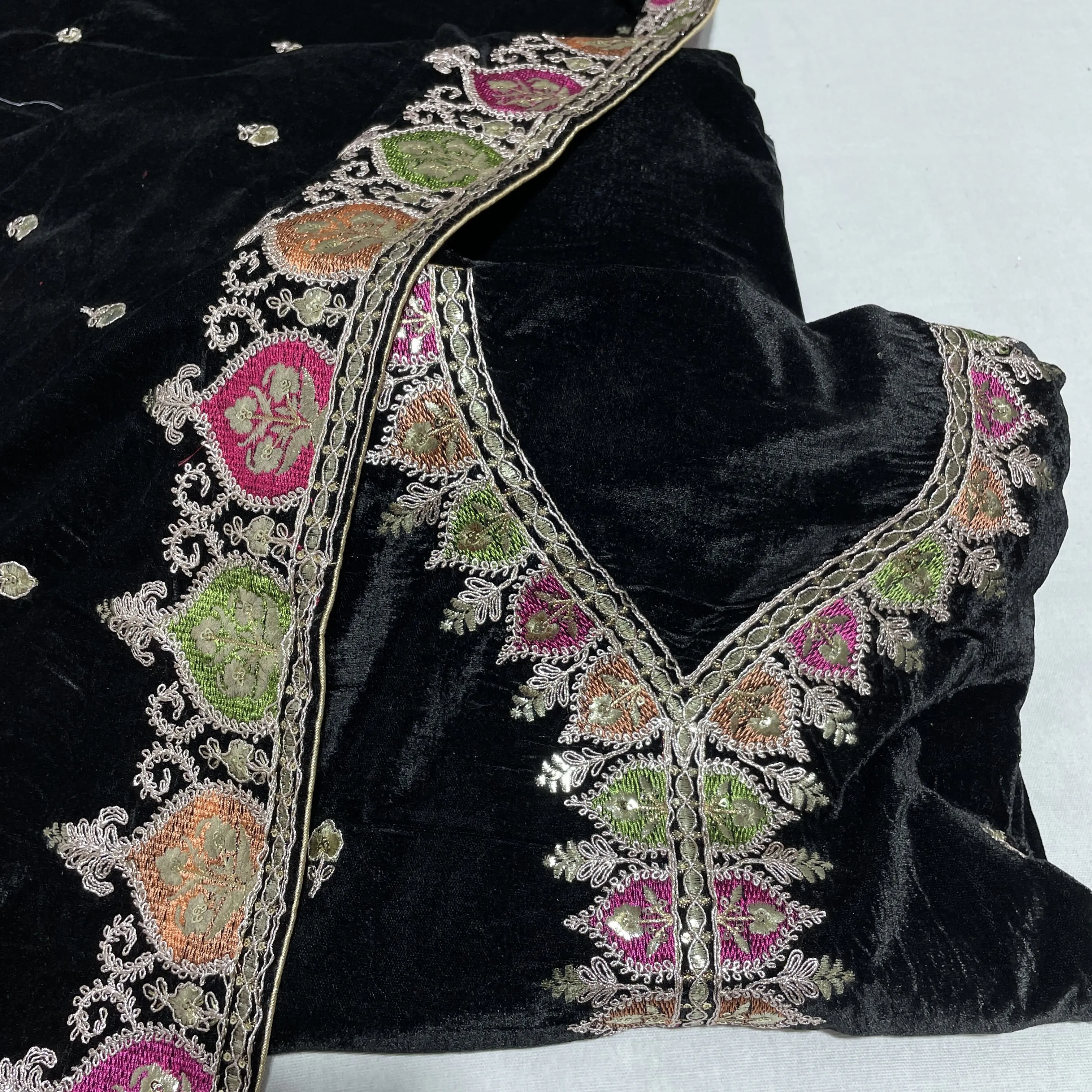 Premium Black Multicolor Thread Sequins Embroidery Velvet Suit Set With Dupatta